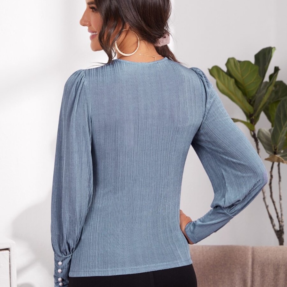 Ribbed Faux Pearl Cuffs Top